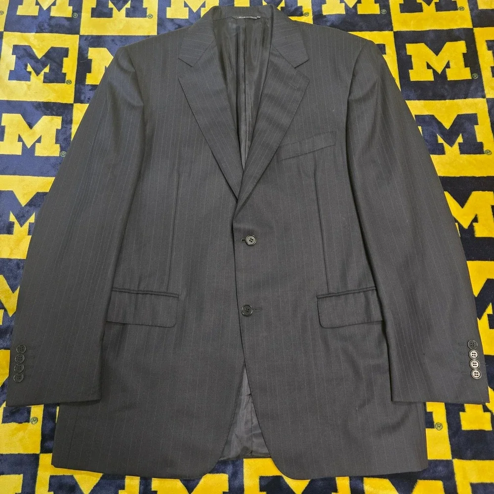 Canali Mens 52R Navy Blue Pinstripe Pure Wool 2 Button Blazer Sport Coat Italy